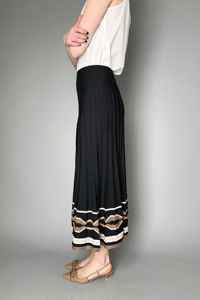 D. Exterior Ribbed Knit Skirt in Black with Bronze Lurex Pattern