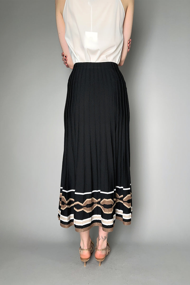 D. Exterior Ribbed Knit Skirt in Black with Bronze Lurex Pattern