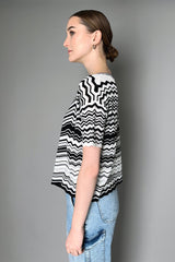 D. Exterior Lurex Knit Top in Black and White Chevron
