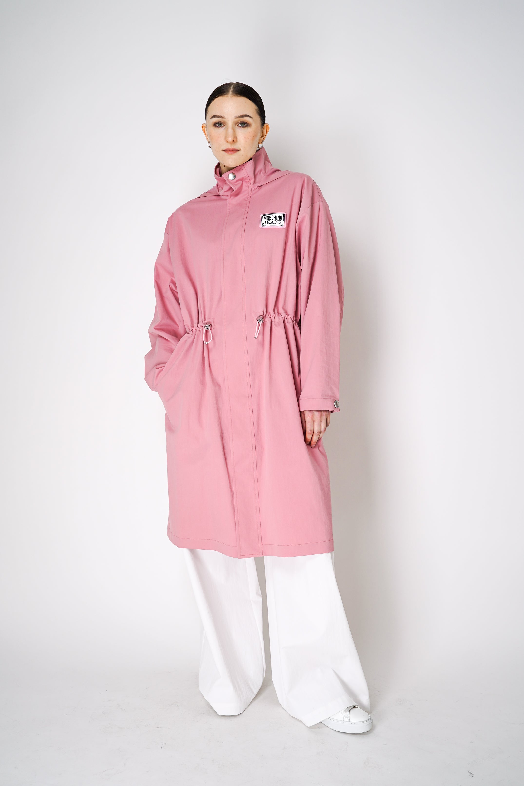 Moschino Jeans Cotton Blend Hooded Trench Coat in Pink – Ashia Mode