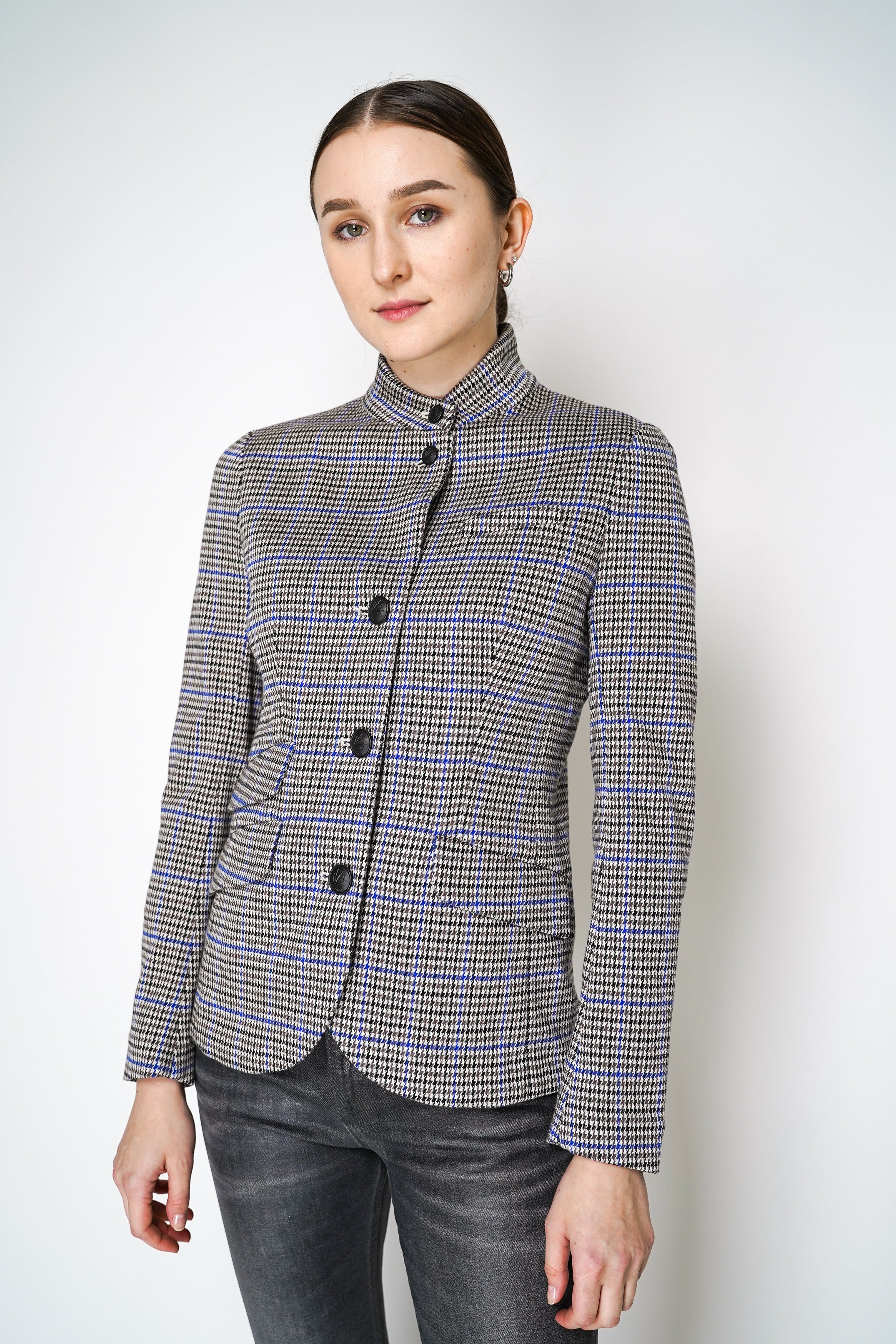 Rag Bone Slade Plaid Tailored Blazer Military Jacket in Blue and