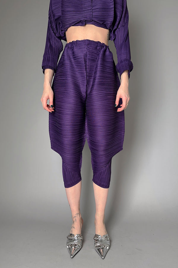 Pleats Please Issey Miyake Thicker Bounce Wide Short Pants in Dark Purple- Ashia Mode- Vancouver, BC