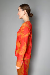 Pleats Please Issey Miyake Piquant Tulle Top in Red and Orange Pattern
