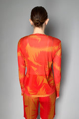 Pleats Please Issey Miyake Piquant Tulle Top in Red and Orange Pattern
