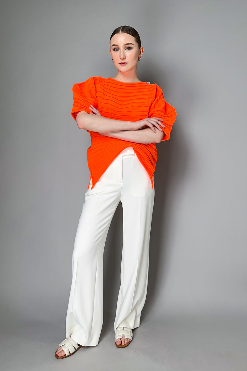 Pleats Please Issey Miyake Chili Knit Ribbed Top in Neon Orange