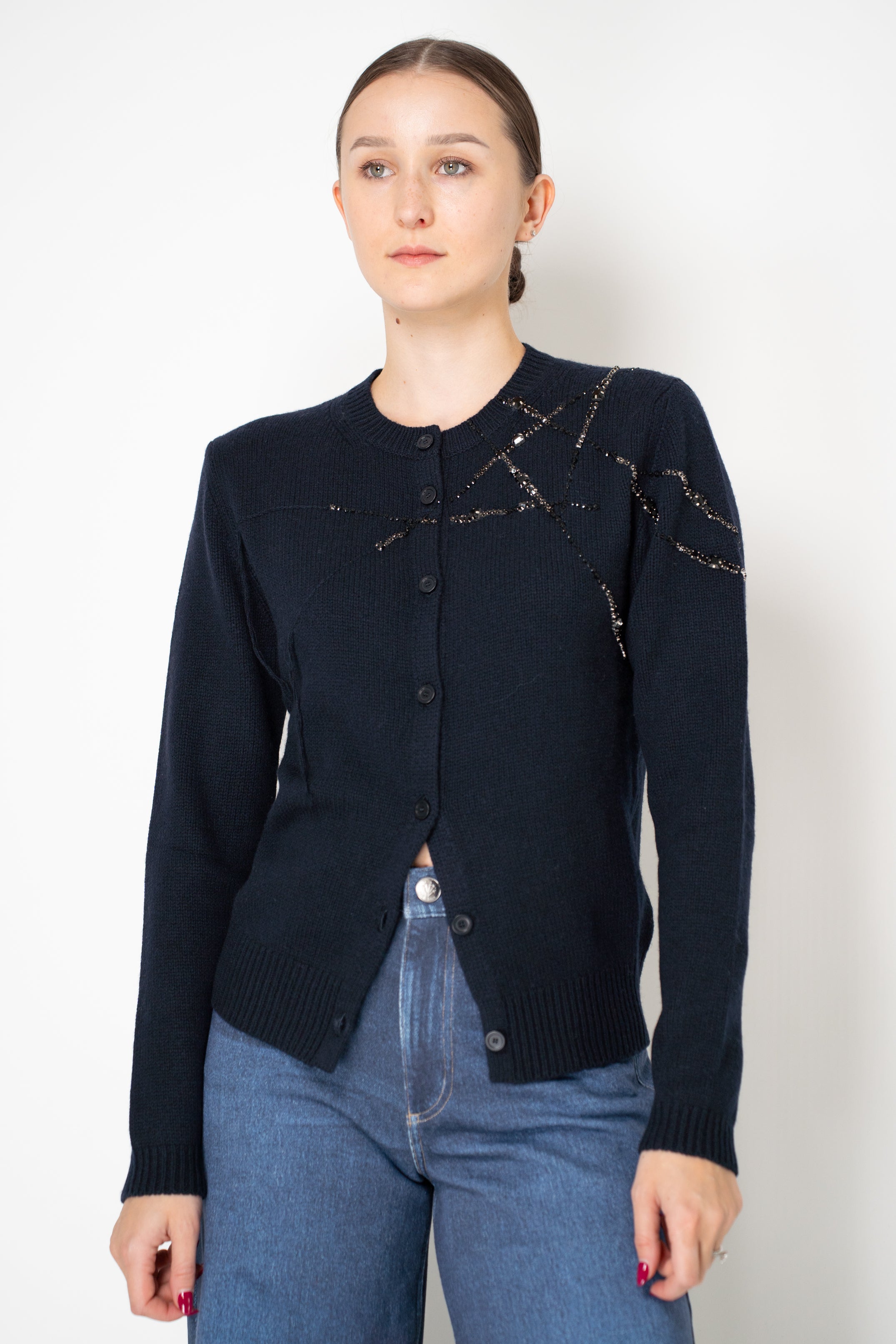 Fabiana Filippi Wool Cashmere Knit Cardigan with Strass Embroidery