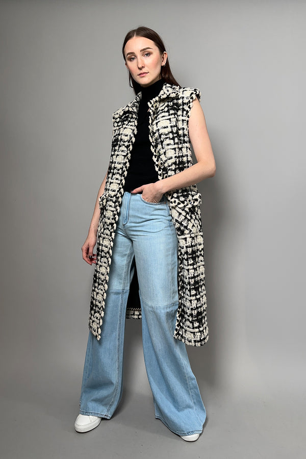Edward Achour Check Tweed Long Vest in Black and Ivory - Ashia Mode – Vancouver, BC