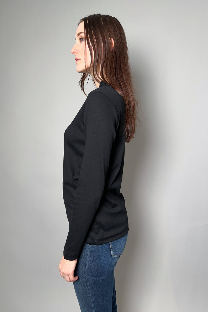 Fabiana Filippi Ribbed Jersey Top with Sequin Knit Collar in Black