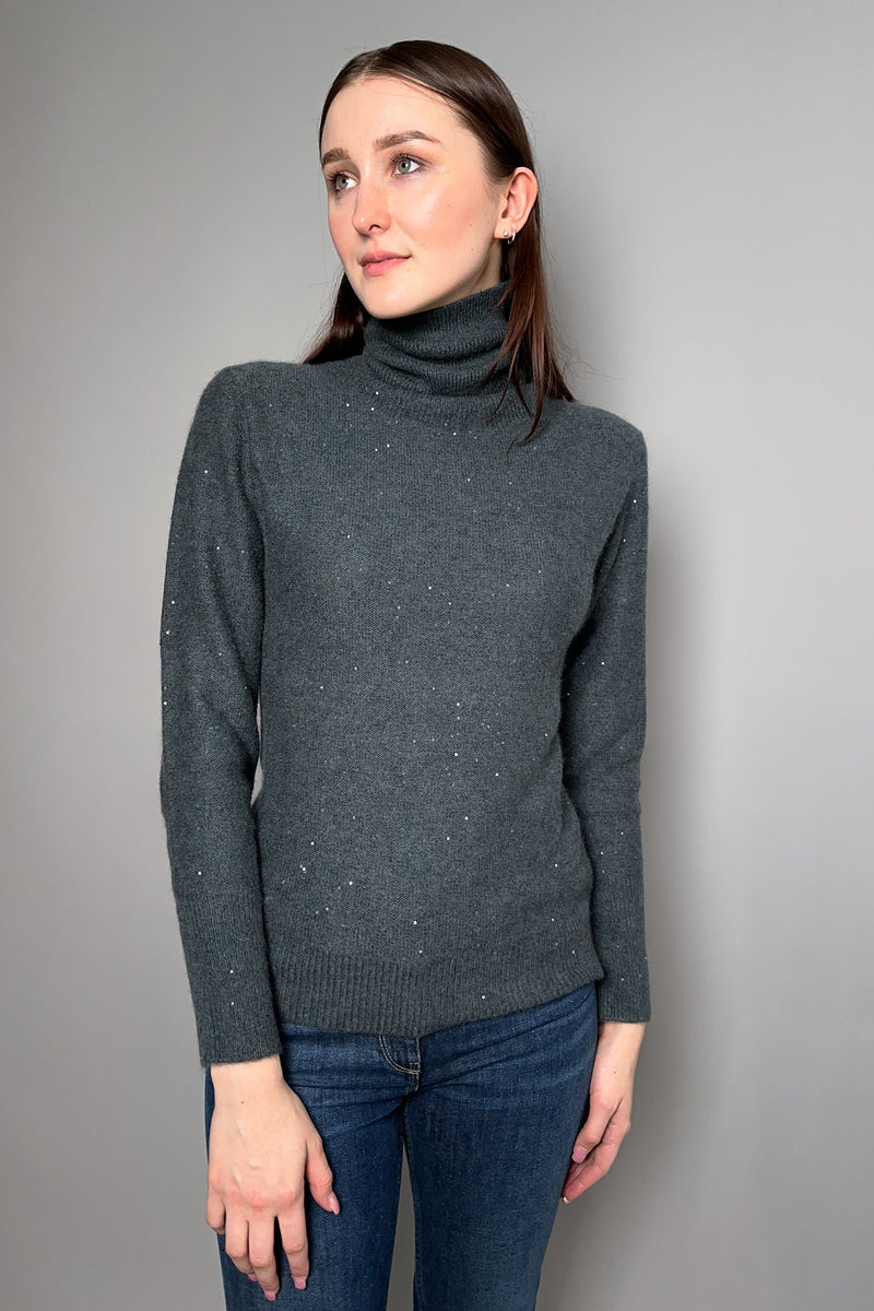 Fabiana Filippi Wool Sweater with Tonal Sequins in Dark Teal