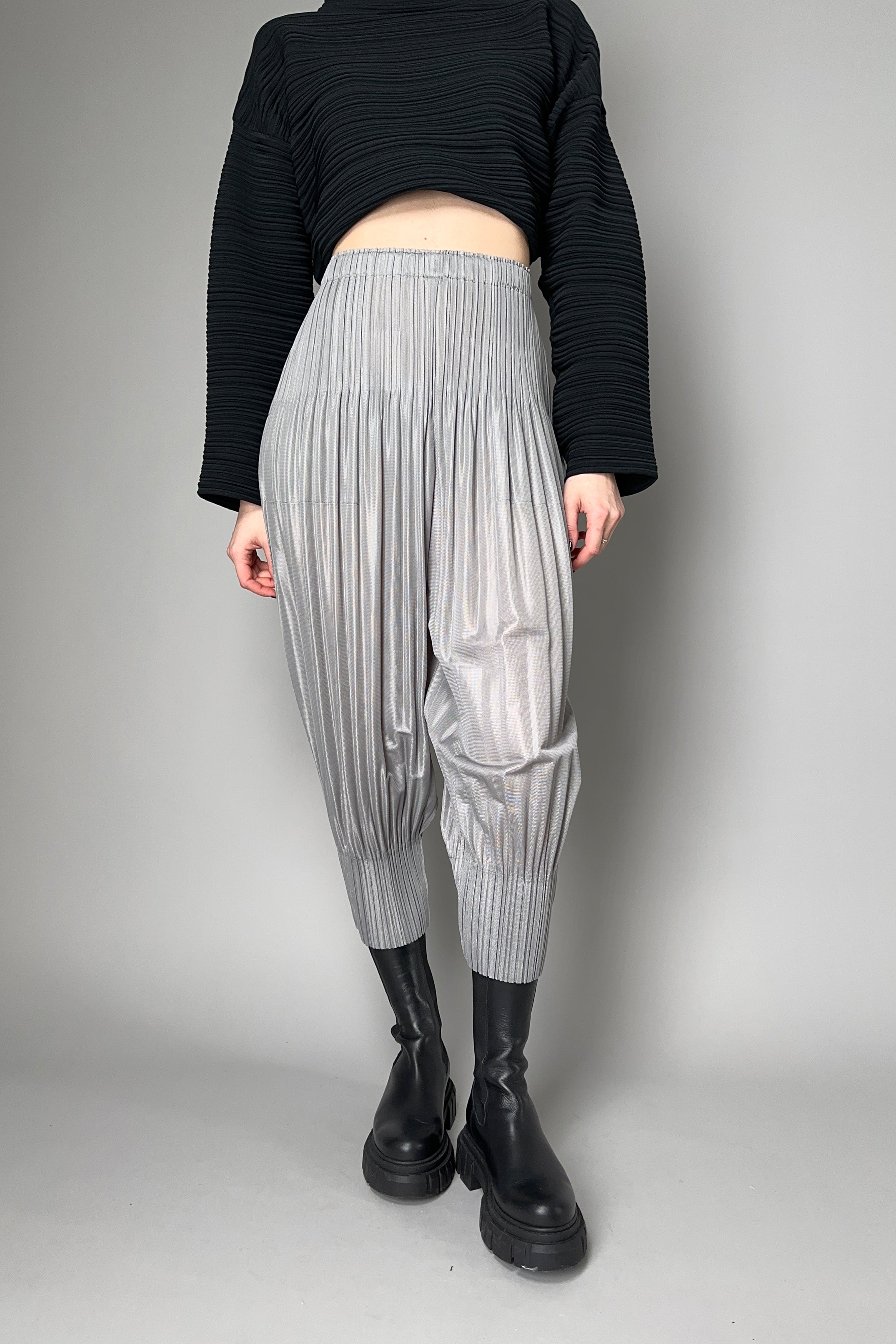 Pleats Please Issey Miyake Fluffy Basics Pant in Light Grey Pleats Please Issey Miyake Fluffy Basics Pant in Light Grey