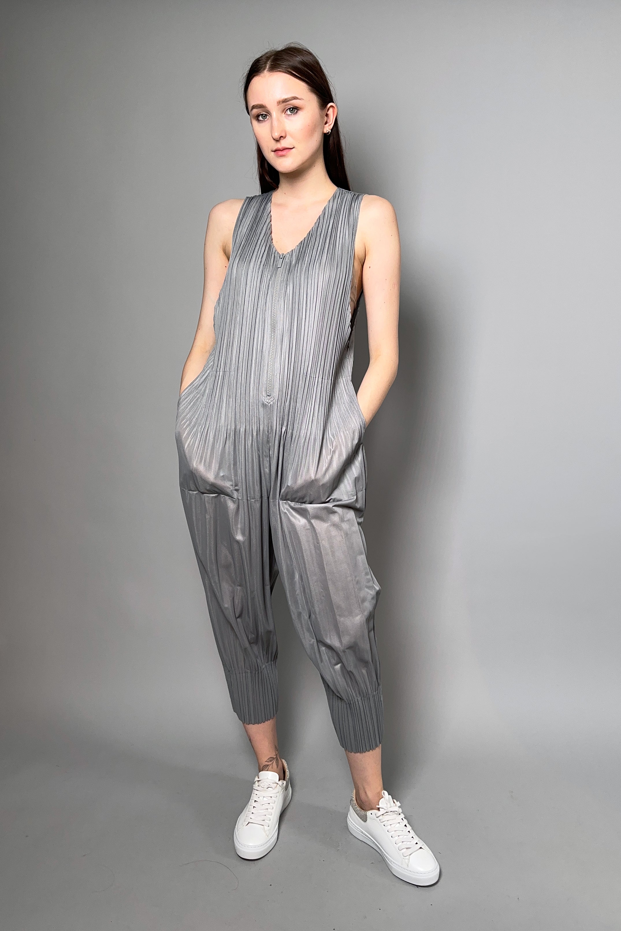 Pleats Please Fluffy Basics Jumpsuit in Light Grey