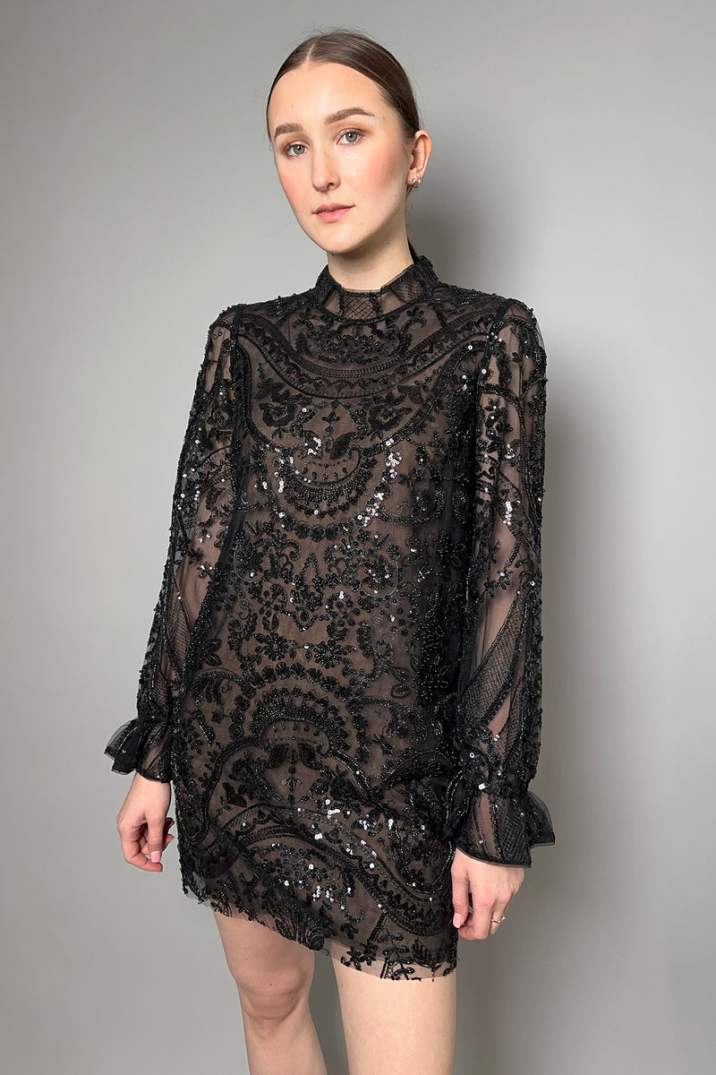 Self-Portrait Beaded Sequin Dress in Black