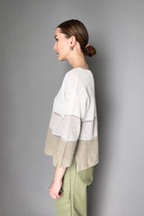 Tonet Knitted Tricolour Linen Sweater in White and Beige