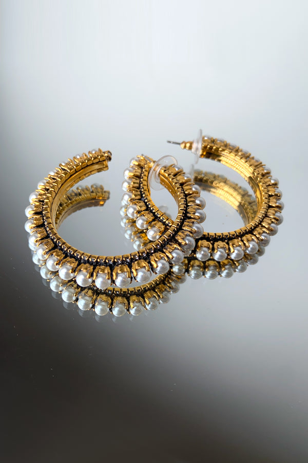 Erickson Beamon Pearl Hoop Earrings in Gold