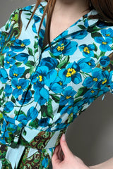 Samantha Sung Cotton Stretch "Rose" Shirt Dress in Soft Aqua Antique Wheel - Ashia Mode