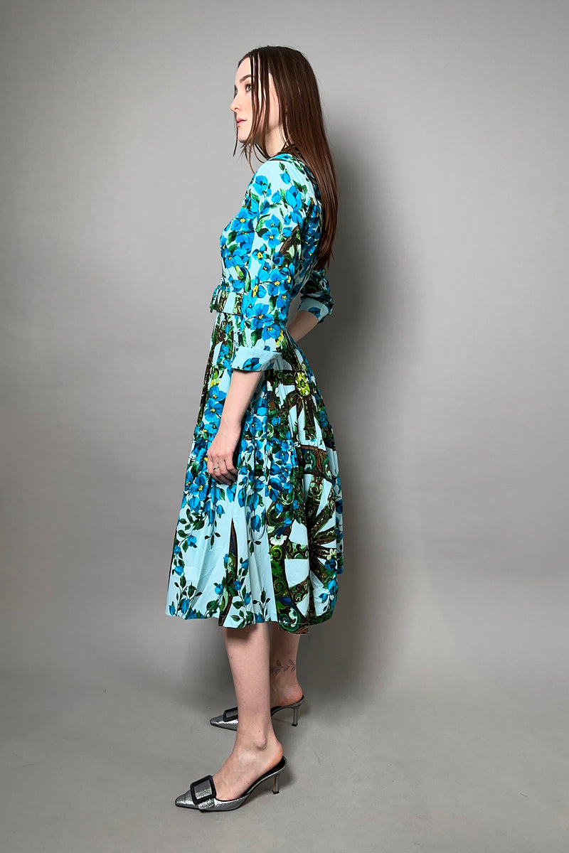 Samantha Sung Cotton Stretch "Rose" Shirt Dress in Soft Aqua Antique Wheel - Ashia Mode