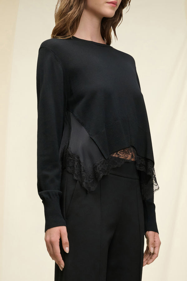 Dorothee Schumacher Delicate Merino Pullover with Lace Detail in Black - Ashia Mode – Vancouver, BC