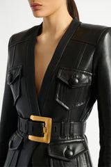 Balmain 1-Button Belted Leather Jacket in Black