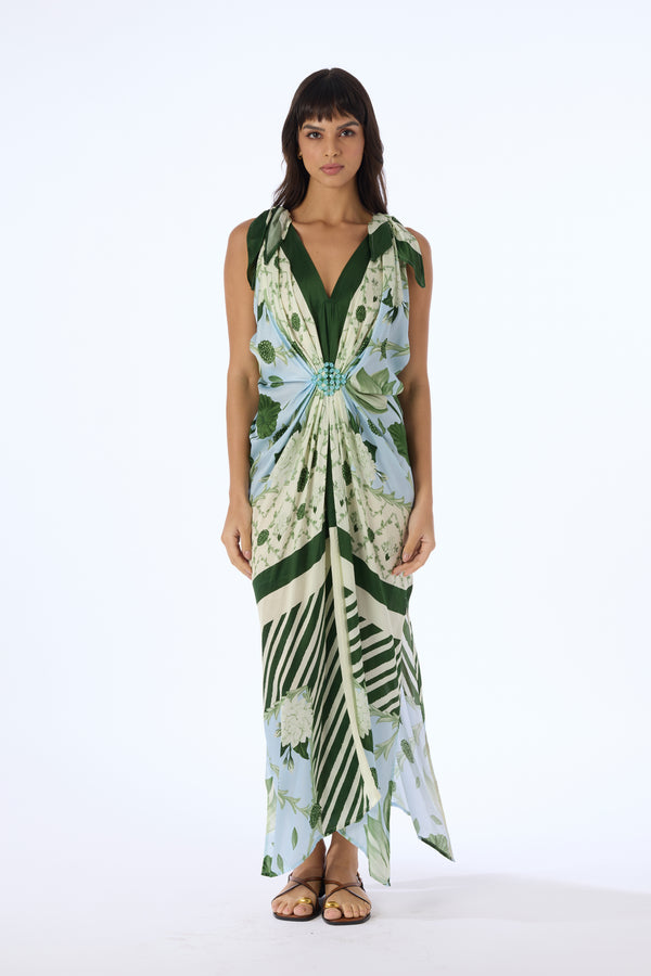 green emerald velvet dress Elsie Floral Midi Dress