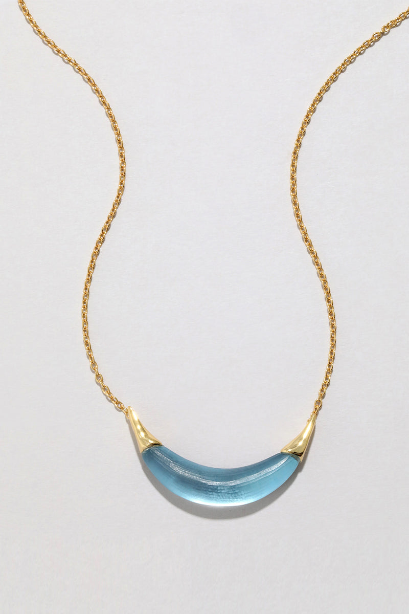 Alexis Bittar Gold Capped Crescent Lucite Necklace in Bermuda Blue