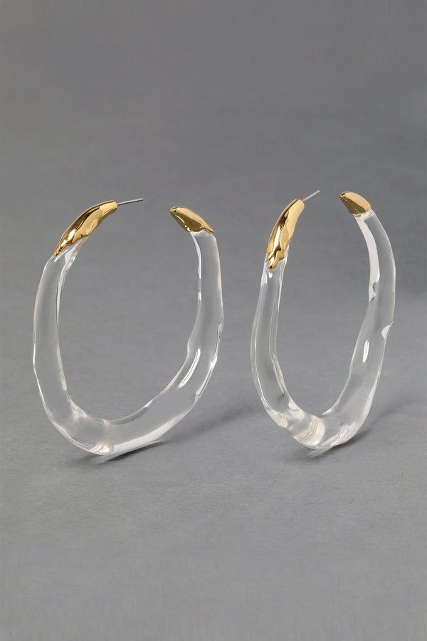 Alexis Bittar Liquid Ilussion Clear Large Hoop Earrings with Molten Gold Tip Vancouver. Shop Online or in Store. 