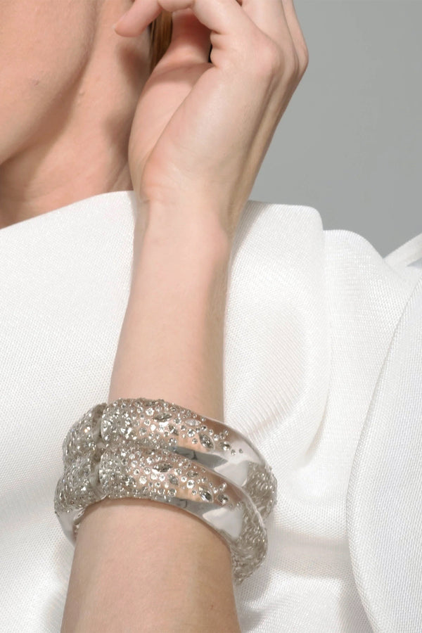 Alexis Bittar Maxi Clear Confetti Crystal Lucite Hinge Bracelet