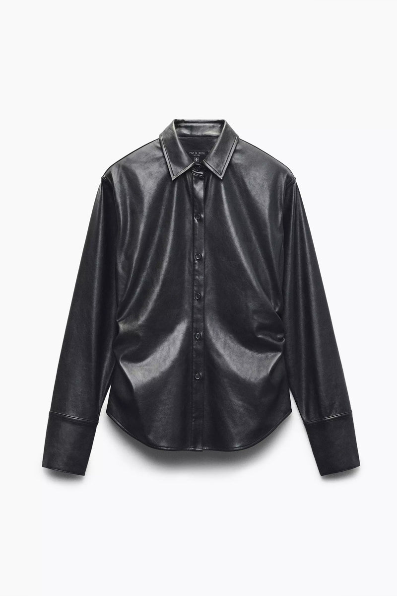 Rag & Bone Leah Faux Leather Shirt in Black