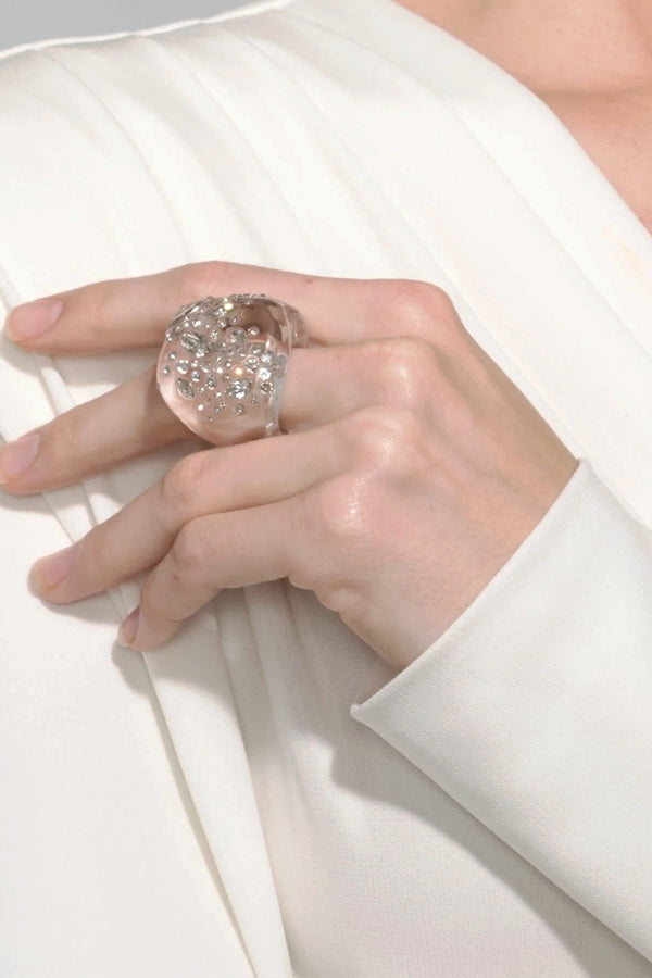 Alexis Bittar Clear Confetti Crystal Lucite Puffy Ring