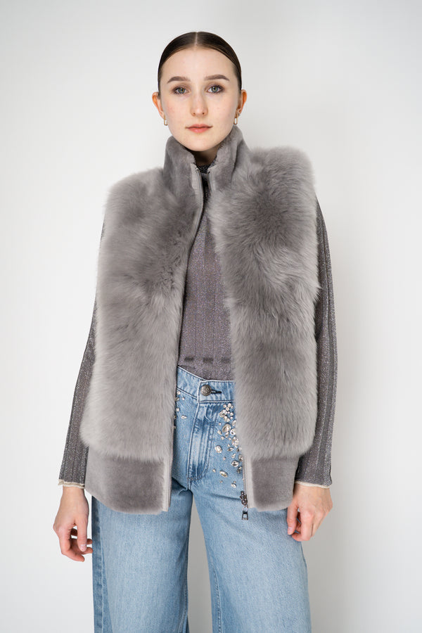 Rocco Ragni High Neck Brushed Shearling Vest in Grey