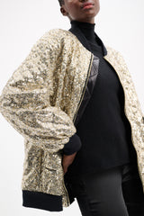 Dorothee Schumacher Shimmering Attraction Oversized Quilted Sequin Jacket in Gold