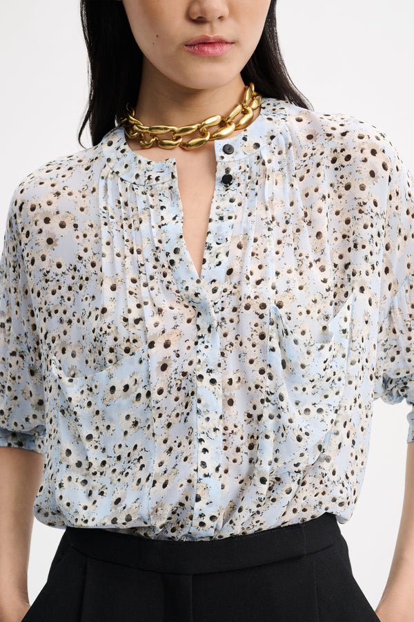 Dorothee Schumacher Blooming Meadow Blouse with Daisy Print in Dusty Blue