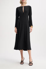 Dorothee Schumacher Sophisticated Volumes Silk Dress with Slit Neckline in Black