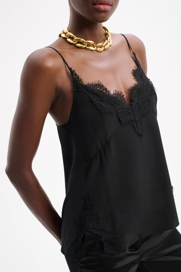 Dorothee Schumacher Sophisticated Volumes Silk Camisole with Lace in Black