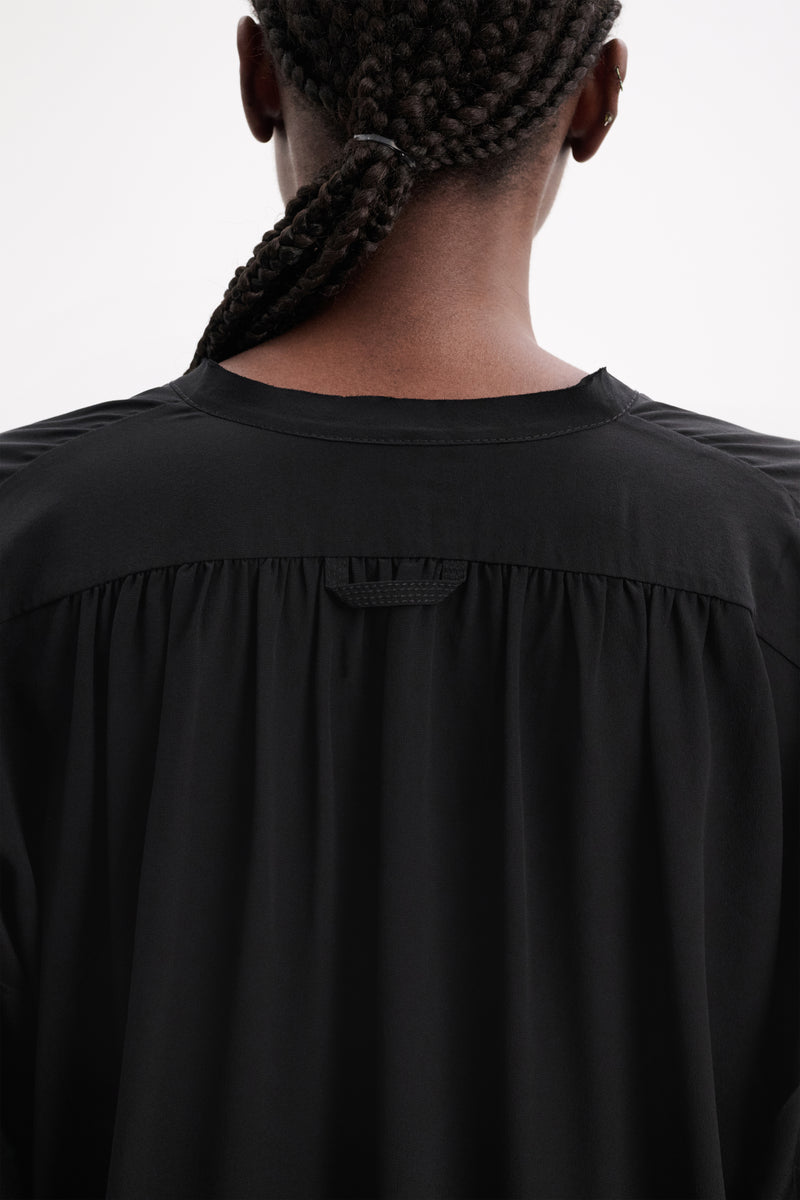 Dorothee Schumacher Sophisticated Volumes Silk Blouse with Laced Neckline in Black
