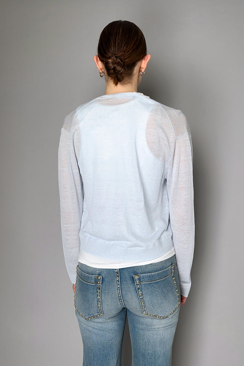 Dorothee Schumacher Layered Linen Knit Pullover in Soft Blue