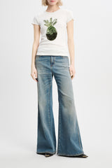 Dorothee Schumacher Fine Ribbed Cotton T-shirt with Pineapple Embroidery
