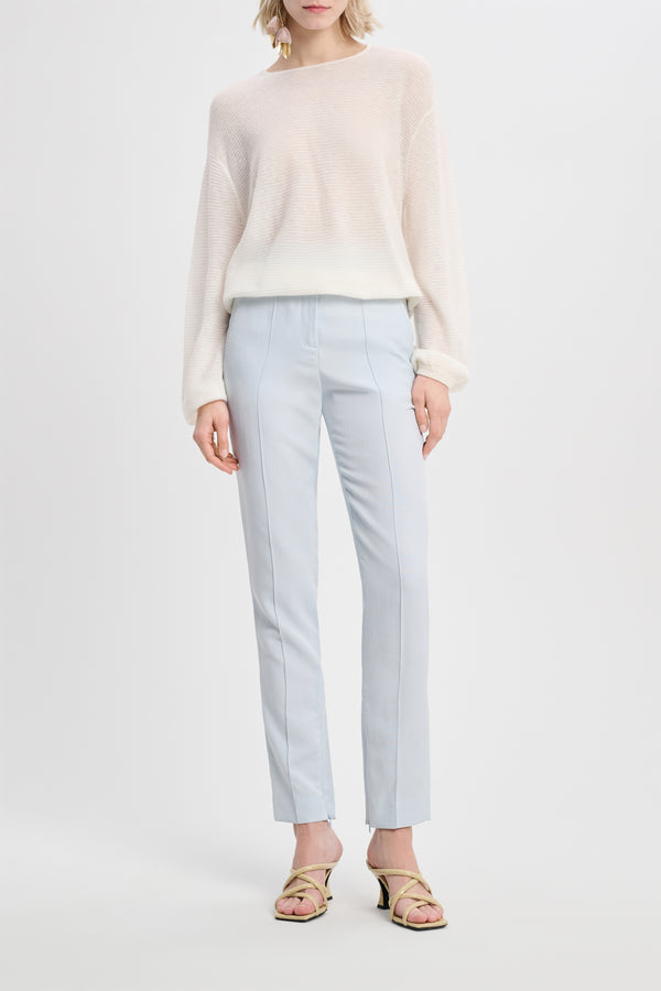 Dorothee Schumacher Slim Fit Linen Blend Pants with Pintucks in Soft Blue