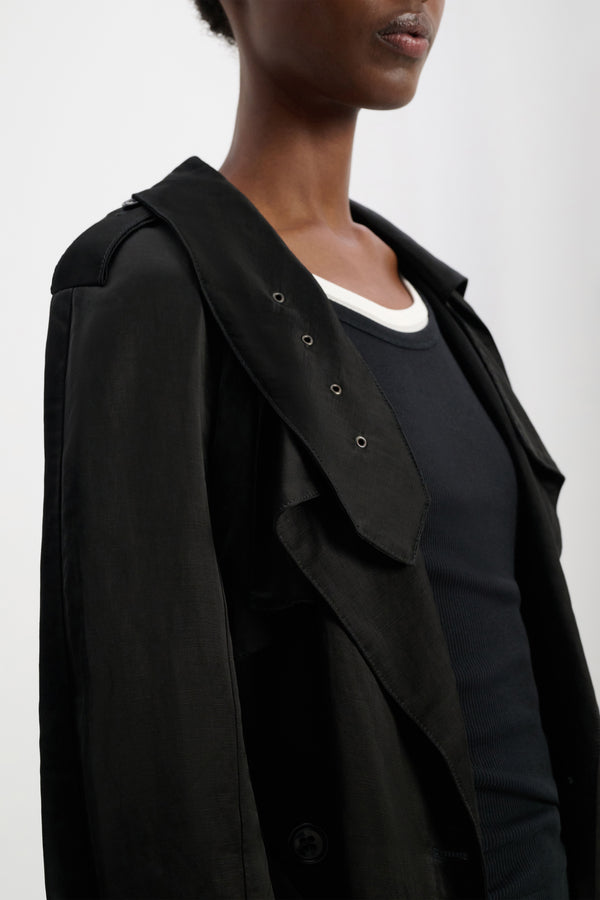 Dorothee Schumacher Slouchy Double-Breasted Trench Coat in Black