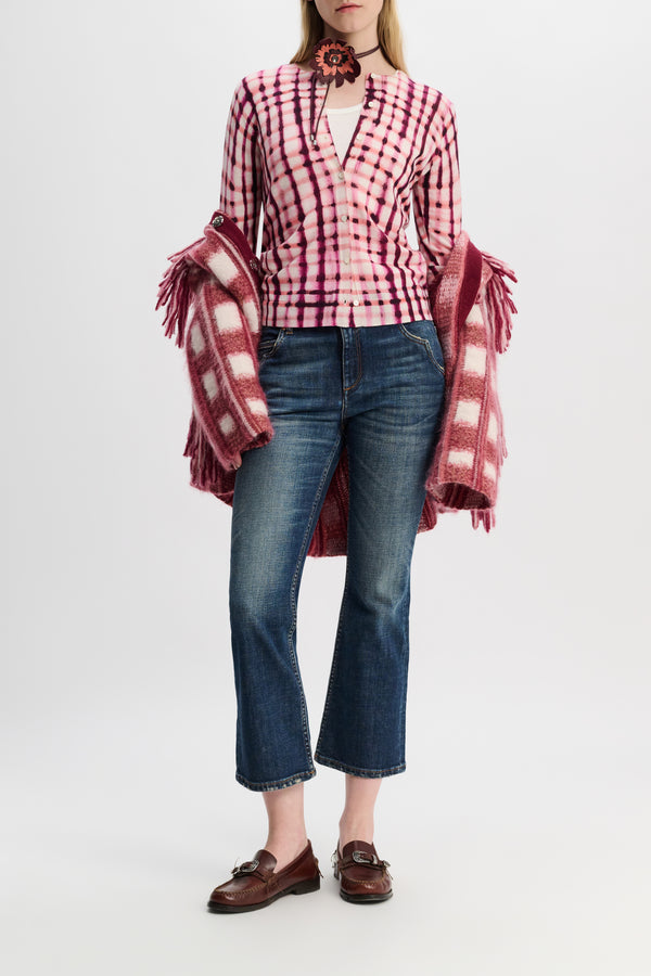 Dorothee Schumacher Watercolor Check Print Cardigan in Pink