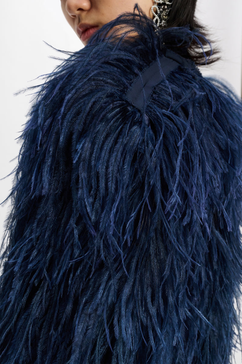 Navy ostrich feather jacket 2025