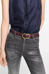 Dorothee Schumacher Reversible Belt With Signature Buckle in Dark Burgundy Vancouver. Shop Online or in Store. 