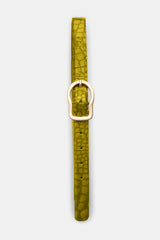 Dorothee Schumacher Reversible Belt With Signature Buckle in Leguan Green Vancouver. Shop Online or in Store. 