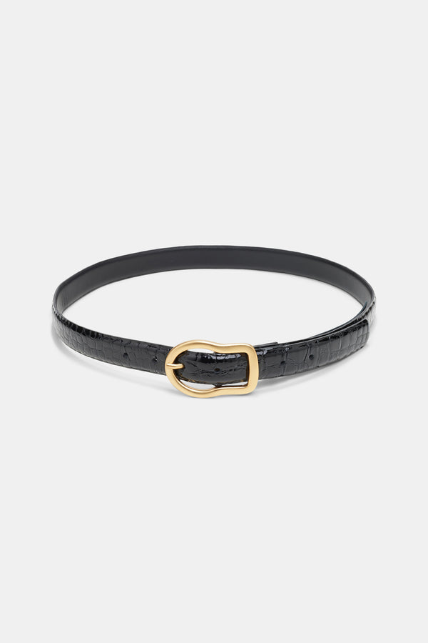 Dorothee Schumacher Reversible Belt With Signature Buckle in Black Vancouver. Shop Online or in Store. 