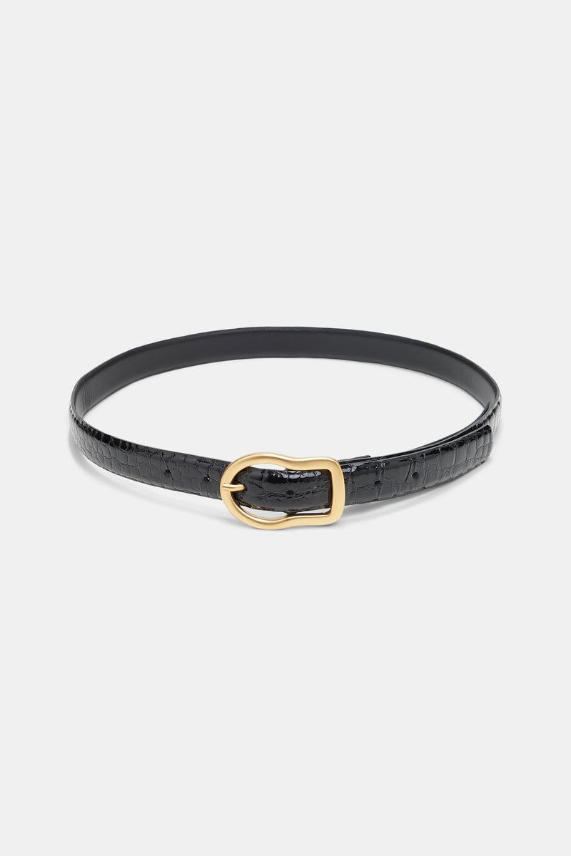Dorothee Schumacher Reversible Belt With Signature Buckle in Black Vancouver. Shop Online or in Store. 