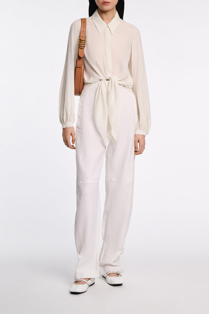 Dorothee Schumacher Silk Georgette Tie Blouse in Shadow White