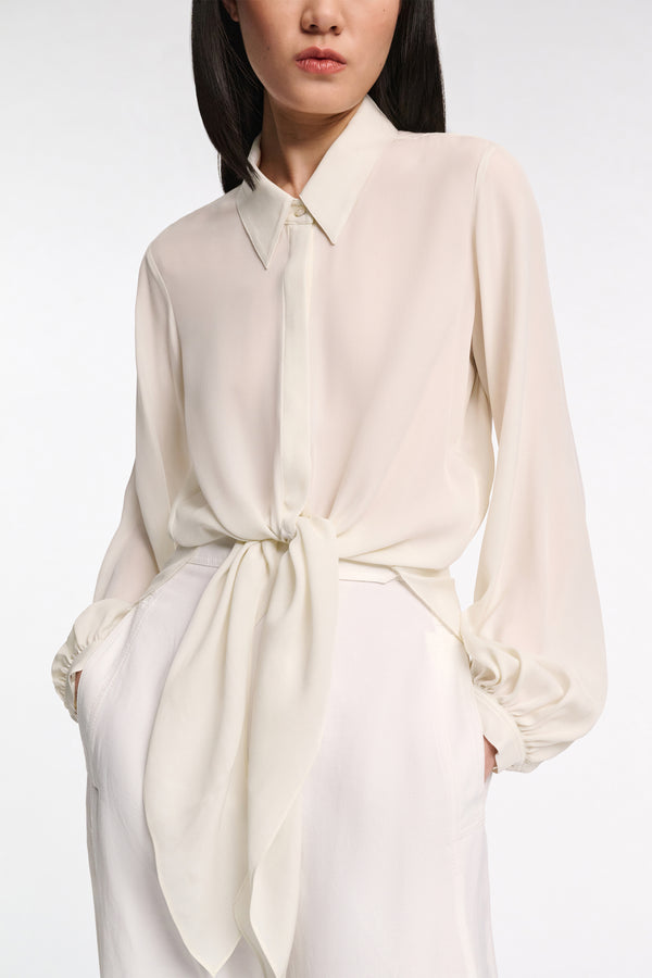 Dorothee Schumacher Silk Georgette Tie Blouse in Shadow White