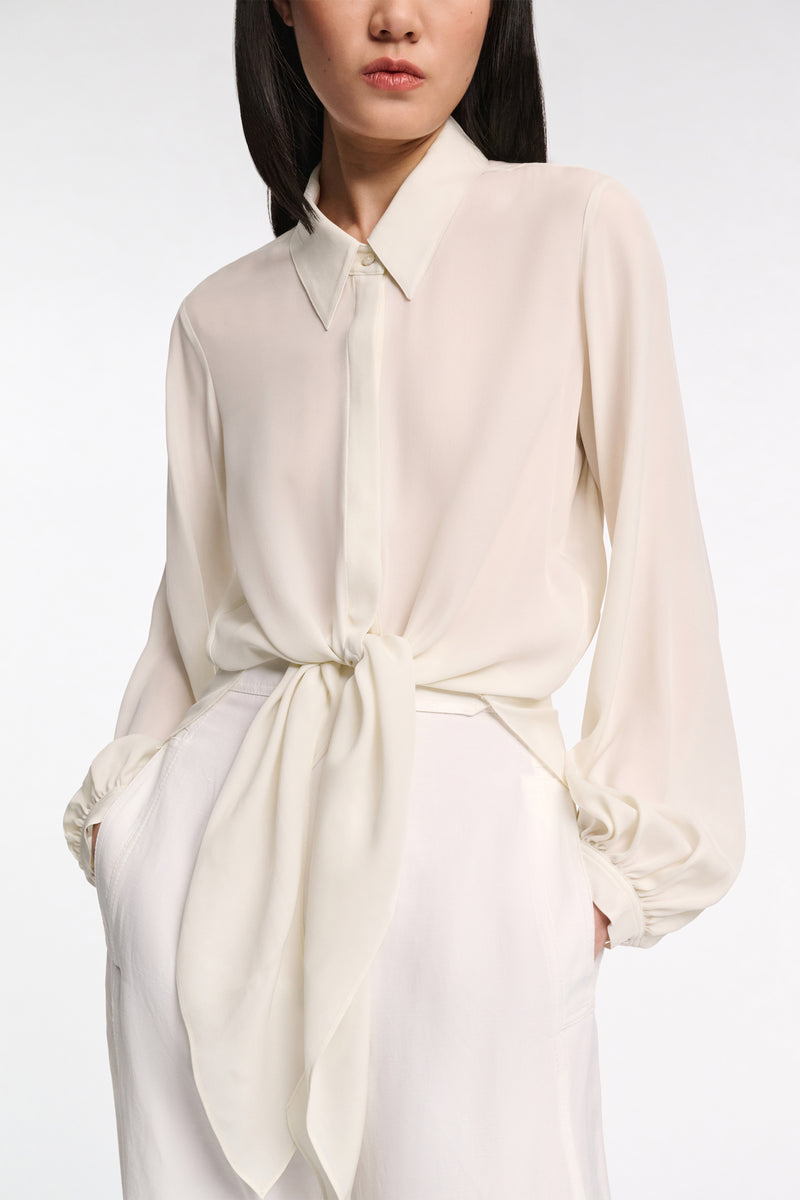 Dorothee Schumacher Silk Georgette Tie Blouse in Shadow White