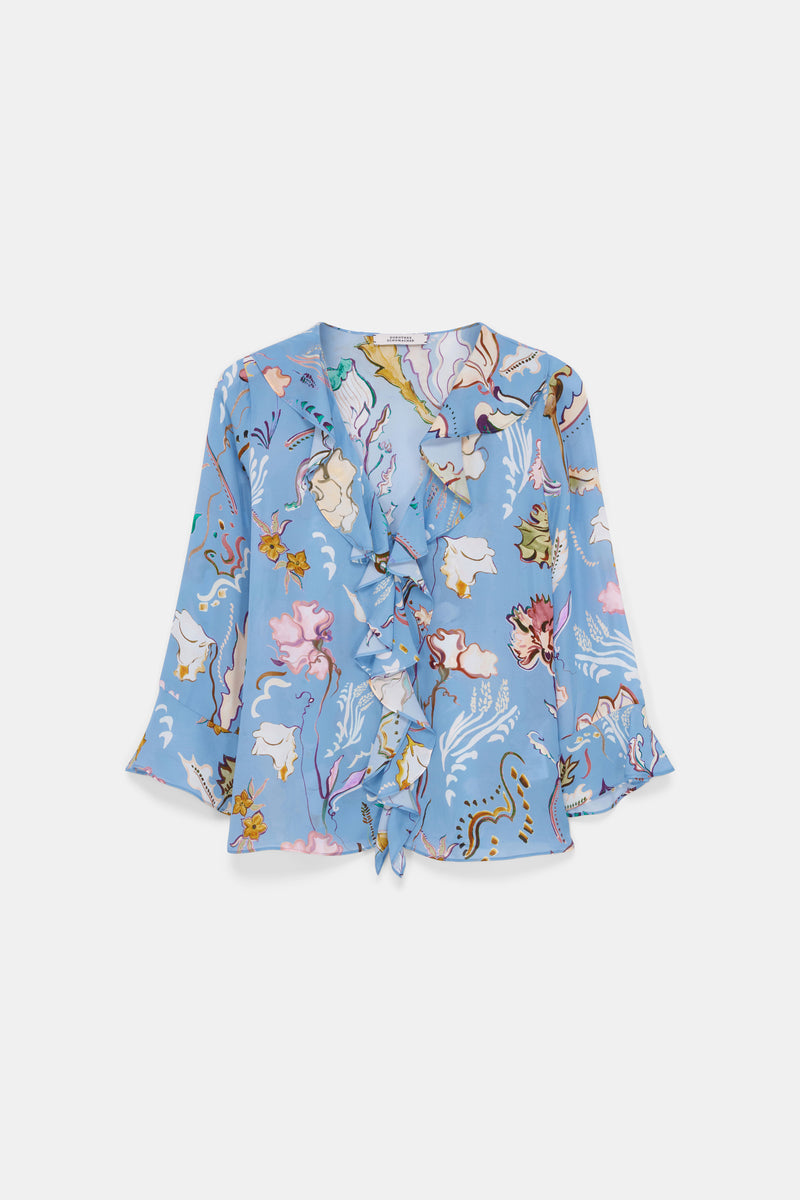 Dorothee Schumacher Printed Silk Georgette Blouse in Blue Vancouver. Shop Online or in Store.
