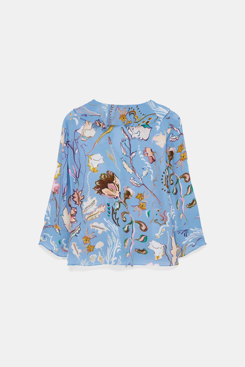 Dorothee Schumacher Printed Silk Georgette Blouse in Blue Vancouver. Shop Online or in Store.