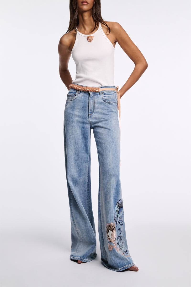 Dorothee Schumacher Ribbed Tank Top with Embellished Organza Detail in White